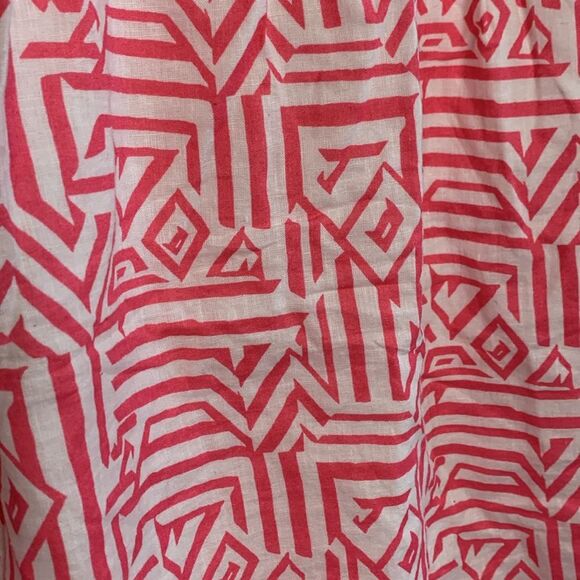 J. Crew Pink White Linen Cotton Blend Geo Print Drawstring Mini Skirt Size 00 - Picture 6 of 11